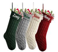 HOBULL Personalised Christmas Stockings, 18" Extra Large Knitted Christmas Stocking, Embroidered Name Custom Family Xmas Stockings Hanging Decoration Fireplace, Staircase, Xmas Decorations - Set of 4