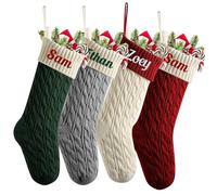HOBULL Personalised Christmas Stockings, 18" Extra Large Knitted Christmas Stocking, Embroidered Name Custom Family Xmas Stockings Hanging Decoration Fireplace, Staircase, Xmas Decorations - Set of 4