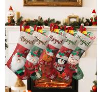 HOBULL Personalised Christmas Stockings, Custom Name Embroidered Christmas Stockings, 46cm Large Family Santa Stocking Xmas Tree Decoration, Red Green Kids Candy Pouch Xmas Gifts Hanging Ornament