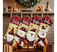 HOBULL Personalised Christmas Stockings Set of 2, Custom Embroidered Christmas Stocking with Names, 46cm Large Xmas Stockings Family Decoration, Xmas Tree Fireplace Hanging Ornament Candy Pouch Gifts