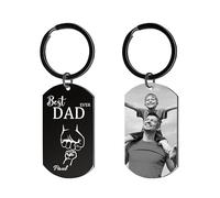 HOBULL Personalised Fathers Day Keyring for Dad Gifts from Daughter Son, Custom FIST BUMP Dad Keyring Photo Engraved Name, Customised Father's Day Gifts for Daddy Birthday