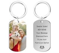 HOBULL Personalised Keyring Photo, Double Sided Engraved Custom Text Picture Keyring, Fade-Resistant Colorful Photo Printed Keychain Gifts for Women, Men, Lovers, Christmas, Valentine's Day, Birthday
