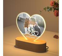 HOBULL Personalised Photo Frame with Heart Shaped Photo Lamp, Light up Picture Frame Customised Acrylic Plaque Photo Gifts for Women Men, Custom Night Light Original Birthday Anniversary Presents