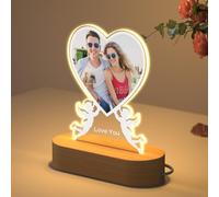 HOBULL Personalised Photo Frame with Heart Shaped Photo Lamp, Light up Picture Frame Customised Acrylic Plaque Photo Gifts for Women Men, Custom Night Light Original Birthday Anniversary Presents