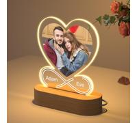 HOBULL Personalised Photo Frame with Heart Shaped Photo Lamp, Light up Picture Frame Customised Acrylic Plaque Photo Gifts for Women Men, Custom Night Light Original Birthday Anniversary Presents