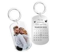 HOBULL Personalised Photo Keyring, Custom Calendar Keyring Double Sided Engraved, Personalised Wedding Anniversaries, Valentines Gifts for Him Her Engagement Gifts Boyfriend Girlfriend Couples