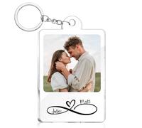 HOBULL Personalised Photo Keyring Custom Name Keychain, Customise Acrylic Glass Photo Couples Keyrings Personalised Gifts for Women Men, Valentine's Day Gift for Boyfriend Girlfriend
