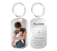 HOBULL Personalised Photo Keyring for Dad, Custom Photo & Memorial Date Engraved Keyring, New Dad Gift for First Father's Day, Baby's Birth Date, Christmas, Daddy Birthday Gifts for Father