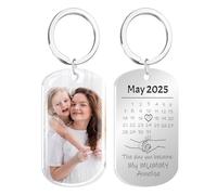 HOBULL Personalised Photo Keyring with Memorial Date, Custom Calendar Day Keyring Special Date Save Gift for Birthday Wedding Anniversary - Personalised Keepsake Gifts for Dad, Mum, Couples