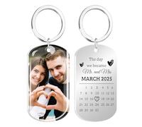 HOBULL Personalised Photo Keyring with Memorial Date, Custom Calendar Day Keyring Special Date Save Gift for Birthday Wedding Anniversary - Personalised Keepsake Gifts for Dad, Mum, Couples