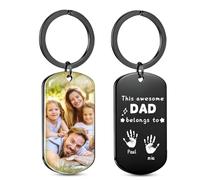 HOBULL Personalized Dad Keyring Gifts for Fathers Day - Custom Photo & Handprint Engraved | Unique Best Dad Gifts from Daughter Son | Father's Day Birthday Daddy Gift for Stepdad Grandpa
