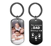 HOBULL Personalized Dad Keyring Gifts for Fathers Day - Custom Photo & Handprint Engraved | Unique Best Dad Gifts from Daughter Son | Father's Day Birthday Daddy Gift for Stepdad Grandpa