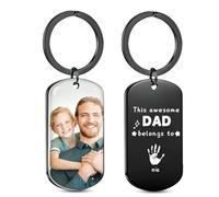 HOBULL Personalized Dad Keyring Gifts for Fathers Day - Custom Photo & Handprint Engraved | Unique Best Dad Gifts from Daughter Son | Father's Day Birthday Daddy Gift for Stepdad Grandpa
