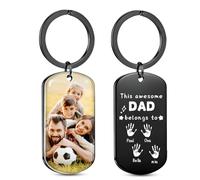 HOBULL Personalized Dad Keyring Gifts for Fathers Day - Custom Photo & Handprint Engraved | Unique Best Dad Gifts from Daughter Son | Father's Day Birthday Daddy Gift for Stepdad Grandpa
