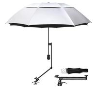 HOBVO UPF 50+ Golf Umbrella with Adjustable Universal Clamp, Portable Umbrellas for Rain, Manual Open & Close, for Beach Chair, Golf Cart, Stroller, Bleacher, Patio (49.2", Titanium Silver)
