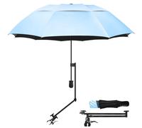 HOBVO UPF 50+ Golf Umbrella with Adjustable Universal Clamp,Portable Umbrellas for Rain,Manual Open & Close,for Beach Chair,Golf Cart,Stroller,Bleacher,Patio (43.3",Lake Blue)