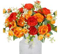 Hobyhoon 4 Bunches Peonies Artificial Flowers for Decoration Faux Roses Fake Bouquet Real Touch Silk Flores Artificiales for Vase Wedding Home Décor (Orange)