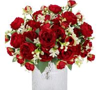 Hobyhoon 4 Bunches Peonies Artificial Flowers for Decoration Faux Roses Fake Bouquet Real Touch Silk Flores Artificiales for Vase Wedding Home Décor (Claret)