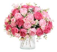 Hobyhoon 4 Bunches Peony Artificial Flowers for Decoration Faux Roses Fake Bouquet Real Touch Silk Flores Artificiales for Vase Wedding Home Décor