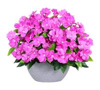 Hobyhoon 4pcs Artificial Flower Outdoor Purple Silk Flower Bouquet Faux Impatiens Flowers for Outside Indoor Home Balcony Window Boxes Garden Decorations