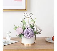 Hobyhoon Artificial Silk Flowers with Vase Fake Hydrangea & Chrysanthemum Floral Arrangement for Home Wedding Decor, Table Centerpiece, Living Room Desk Decoration