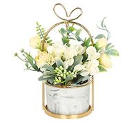 Hobyhoon Artificial Silk Flowers with Vase Fake Hydrangea & Chrysanthemum Floral Arrangement for Home Wedding Decor, Table Centerpiece, Living Room Desk Decoration