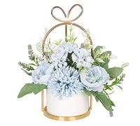 Hobyhoon Artificial Silk Flowers with Vase Fake Hydrangea & Chrysanthemum Floral Arrangement for Home Wedding Decor, Table Centerpiece, Living Room Desk Decoration