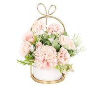 Hobyhoon Artificial Silk Flowers with Vase Fake Hydrangea & Chrysanthemum Floral Arrangement for Home Wedding Decor, Table Centerpiece, Living Room Desk Decoration