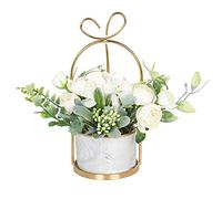 Hobyhoon Artificial Silk Flowers with Vase Fake Hydrangea & Chrysanthemum Floral Arrangement for Home Wedding Decor, Table Centerpiece, Living Room Desk Decoration