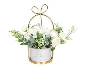 Hobyhoon Artificial Silk Flowers with Vase Fake Hydrangea & Chrysanthemum Floral Arrangement for Home Wedding Decor, Table Centerpiece, Living Room Desk Decoration