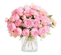 Hobyhoon Bunches Peony Artificial Flowers for Decoration Faux Roses Fake Bouquet Real Touch Silk Flores Artificiales for Vase Wedding Home Décor (Light Pink 2pcs)