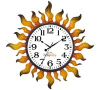 HOBYLUBY Outdoor Clock Silent Non-Ticking, 13" Sun Outdoor Wall Clock for Patio, Living Room, Home Decor（Yellow）