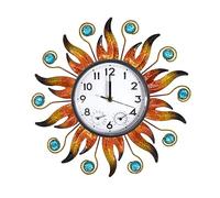 HOBYLUBY Sun Outdoor Clock with Thermometer and Hygrometer Combo, Silent No-Ticking Outdoor Wall Clock, Waterproof Quartz Clock for Patio, Living Room, Kitchen, Garden, 13 Inch