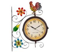 HOBYLUBY Vintage Double Sided Outdoor Clock - Silent Non-Ticking, Double Sided Wall Clock with Rooster Decor Waterproof for Garden, Patio, Yard, Farmhouse, Home Décor (Orange)