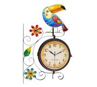 HOBYLUBY Vintage Double Sided Outdoor Clock - Silent Non-Ticking, Double Sided Wall Clock with Toucan Decor Waterproof for Garden, Patio, Yard, Farmhouse, Home Décor (Blue)