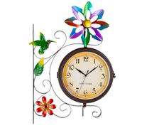 HOBYLUBY Vintage Double Sided Outdoor Clock - Silent Non-Ticking, Double Sided Wall Clock with Windmill Decor Waterproof for Garden, Patio, Yard, Farmhouse, Home Décor (Colorful)