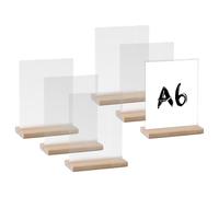 hocadon 6Pack A6 Acrylic Sign Holder with Wood Base Menu Holders for Tables T-Shaped Double-Side Display Stand Poster Holder for Office Store Restaurant Wedding