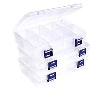 Hocadrv Baven 3Pcs Plastic Jewellery Organiser,Plastic Compartment Box,With 8 Grids Adjustable Compartments Adjustable,Divider Box for Beads Earring Tool Fishing Small Accessories(Clear)