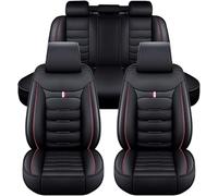 HOCAH Full Set PU Leather Car Seat Covers for Mitsubishi Shogun, Front Rear 5 Seats Universal Back Seat Protectors All Seasons Full Set Auto Interior Accessories,Black_Red