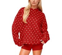 HOCANDY Women Polka Dot Hoodie Oversized Fleece Hooded Sweatshirt Long Sleeve Drop Shoulder Graphic Print Hoodies with Pocket, Red, XL