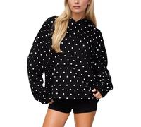 HOCANDY Women Polka Dot Hoodie Oversized Fleece Hooded Sweatshirt Long Sleeve Drop Shoulder Graphic Print Hoodies with Pocket, Black, S