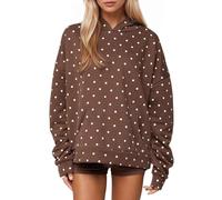 HOCANDY Women Polka Dot Hoodie Oversized Fleece Hooded Sweatshirt Long Sleeve Drop Shoulder Graphic Print Hoodies with Pocket, Light Brown, Large