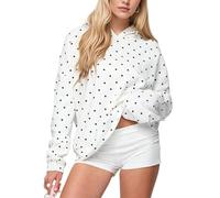 HOCANDY Women Polka Dot Hoodie Oversized Fleece Hooded Sweatshirt Long Sleeve Drop Shoulder Graphic Print Hoodies with Pocket, White, S