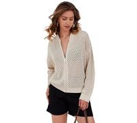 HOCANDY Womens Zip Up Crochet Cardigan Sweater Oversized Long Sleeve Hollow Out Knit Bomber Jacket Fishnet Sweaters, Apricot, Small