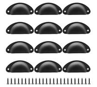 Hocansen 12 PCS Shell Cup Handles 81mm Metal Drawer Pull Handles Black Shell Shape Handle Knobs Semicircle Cup Handle with Screws use for Wardrobe, Cupboard and Drawer (Black/LS-BK)