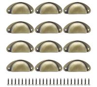 Hocansen 12 PCS Shell Cup Handles 81mm Metal Drawer Pull Handles Bronze Shell Shape Handle Knobs Semicircle Cup Handle with Screws use for Wardrobe, Cupboard and Drawer (Bronze/LS-BK)