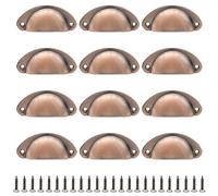 Hocansen 12 PCS Shell Cup Handles 81mm Metal Drawer Pull Handles Red Bronze Shell Shape Handle Knobs Semicircle Cup Handle with Screws for Wardrobe, Cupboard and Drawer (Red Bronze/LS-BK)