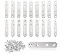 Hocansen 20 PCS Straight Bracket 77x16mm Stainless Steel Flat Brace Brackets with Screw Joining Plate Fastener Repair Support Galvanised Connector for Shelves,Tables Furniture(77x16mm/JM)