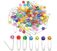 Hocansen 30 PCS Safety Pin Diaper Pin Stainless Steel Cloth Pins Plastic Head Cloth Diaper Pins with Locking Closures，Colour random 53MM/2.1 Inch（Colour/Smile）