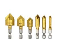 Hocansen 6 Pcs Countersink Drill Bit Hex Shank 5 Flute Chamfer Drill Bit 90 Degree Hss Centre Drill Set Punch Hole Drill Tool for Wood Drilling (6/8/9/12/16/19mm)